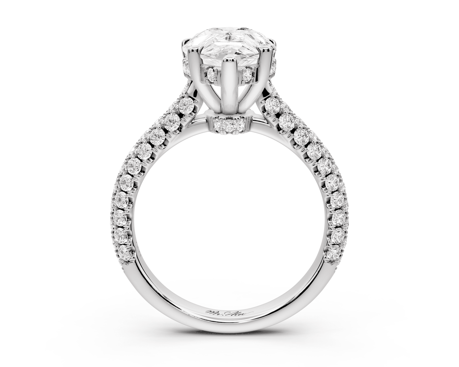 Amoria - 3ct platinum pear Diamond Engagement Ring with Pavé Band & Hidden Halo - Mr. Alex Jewelry