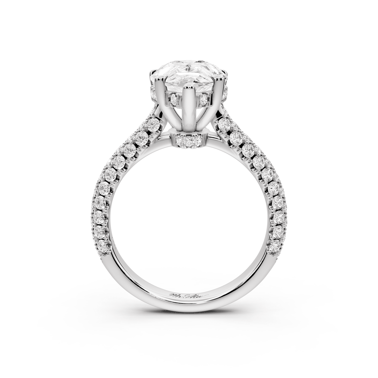 Amoria - 3ct platinum pear Diamond Engagement Ring with Pavé Band & Hidden Halo - Mr. Alex Jewelry