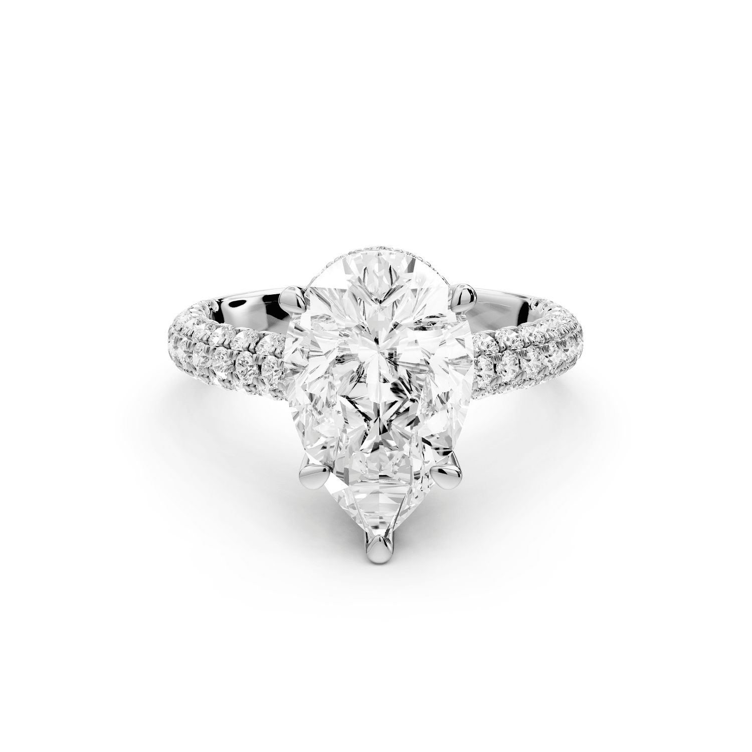 Amoria - 3ct platinum pear Diamond Engagement Ring with Pavé Band & Hidden Halo - Mr. Alex Jewelry