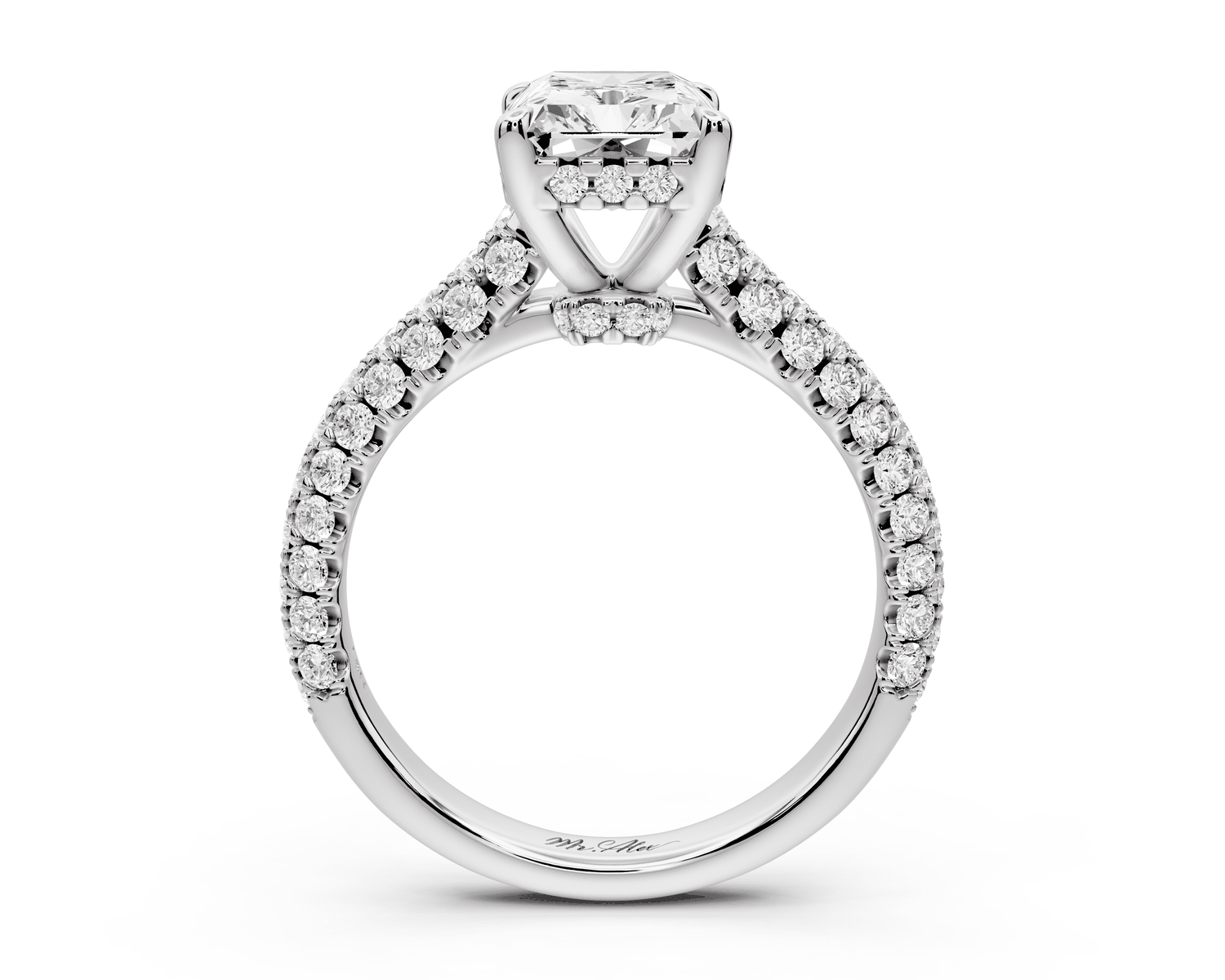 Amoria - 3ct platinum radiant Diamond Engagement Ring with Pavé Band & Hidden Halo - Mr. Alex Jewelry