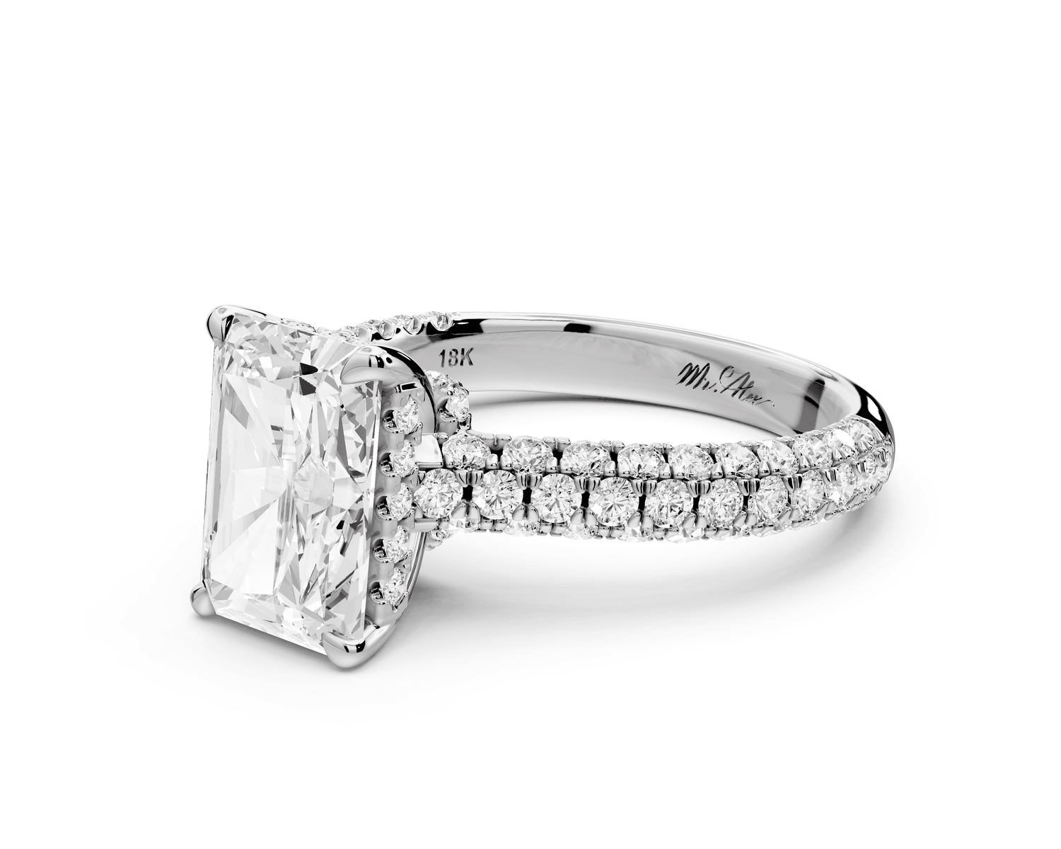 Amoria - 3ct platinum radiant Diamond Engagement Ring with Pavé Band & Hidden Halo - Mr. Alex Jewelry