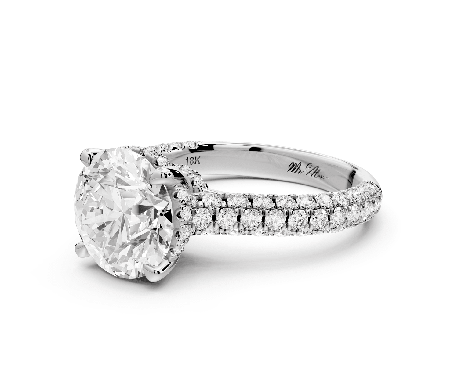 Amoria - 3ct platinum round Diamond Engagement Ring with Pavé Band & Hidden Halo - Mr. Alex Jewelry