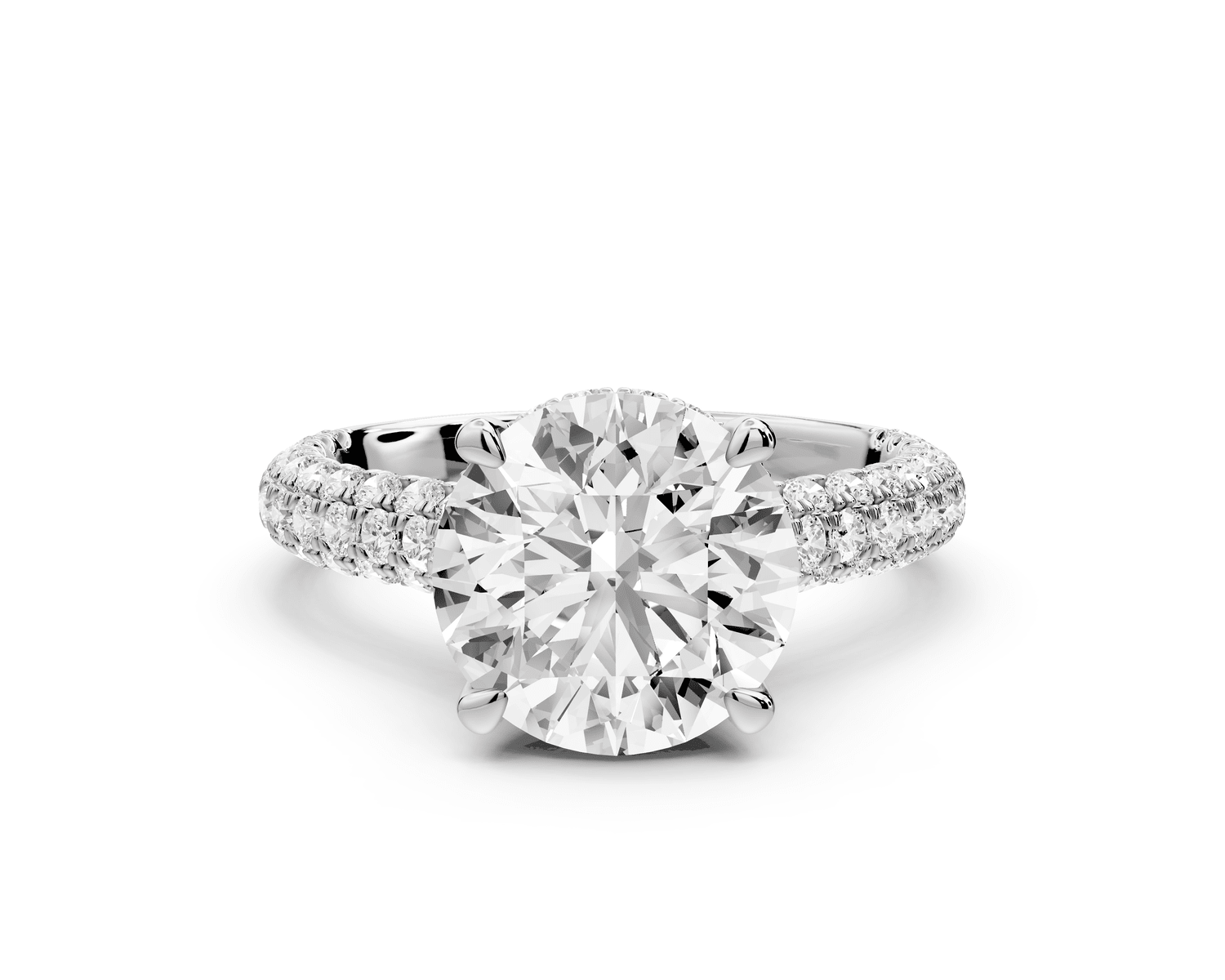 Amoria - 3ct platinum round Diamond Engagement Ring with Pavé Band & Hidden Halo - Mr. Alex Jewelry