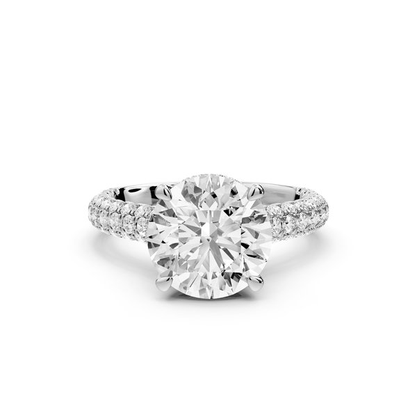 Amoria - 3ct platinum round Diamond Engagement Ring with Pavé Band & Hidden Halo - Mr. Alex Jewelry