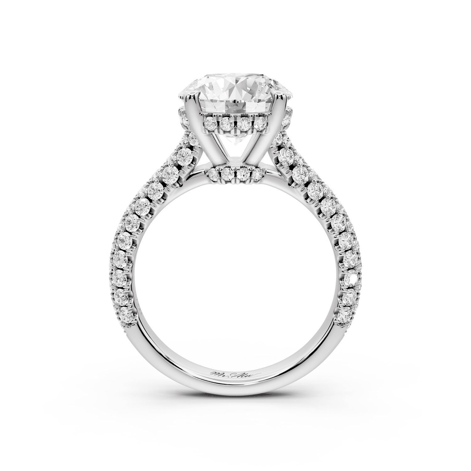 Amoria - 3ct platinum round Diamond Engagement Ring with Pavé Band & Hidden Halo - Mr. Alex Jewelry