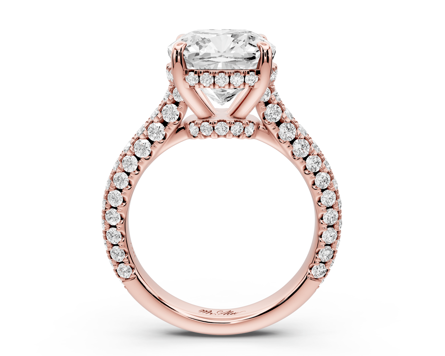 Amoria - 4ct 14k rose gold cushion Diamond Engagement Ring with Pavé Band & Hidden Halo - Mr. Alex Jewelry