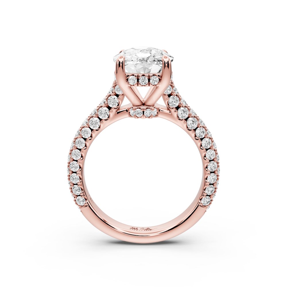Amoria - 4ct 14k rose gold ecushion Diamond Engagement Ring with Pavé Band & Hidden Halo - Mr. Alex Jewelry