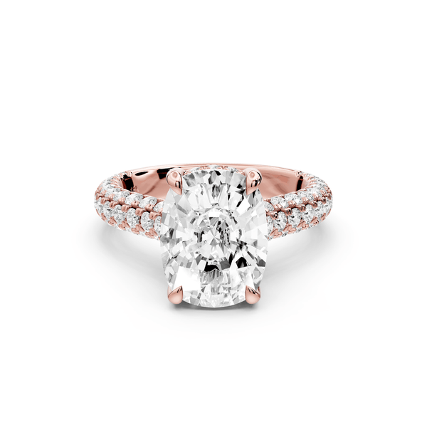 Amoria - 4ct 14k rose gold ecushion Diamond Engagement Ring with Pavé Band & Hidden Halo - Mr. Alex Jewelry