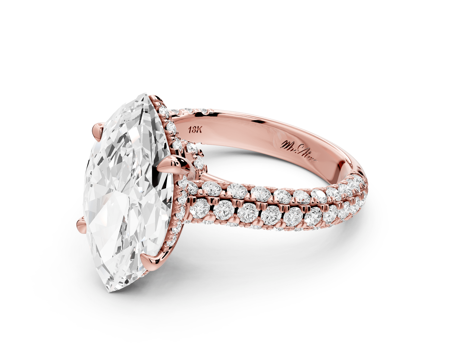 Amoria - 4ct 14k rose gold marquise Diamond Engagement Ring with Pavé Band & Hidden Halo - Mr. Alex Jewelry