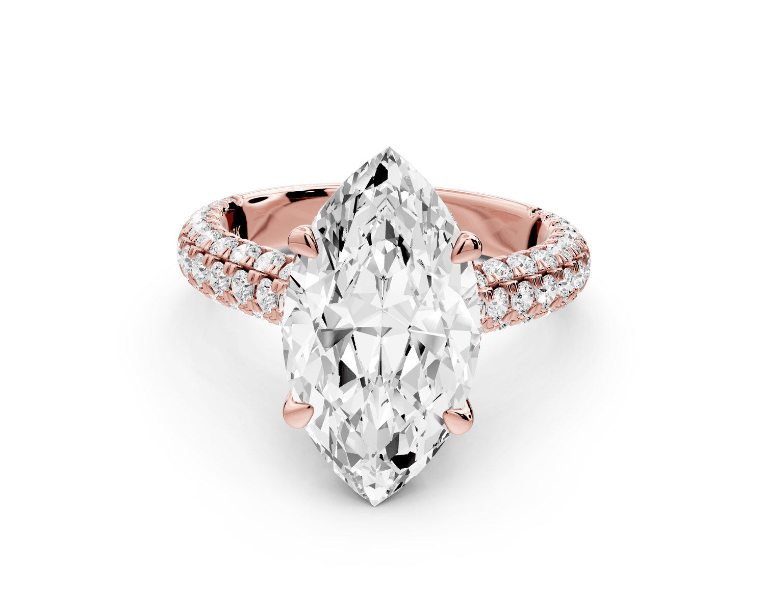 Amoria - 4ct 14k rose gold marquise Diamond Engagement Ring with Pavé Band & Hidden Halo - Mr. Alex Jewelry