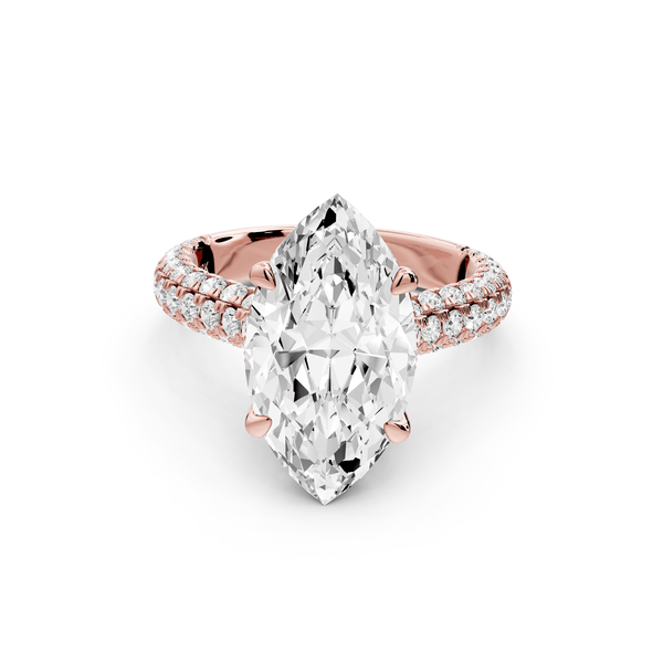 Amoria - 4ct 14k rose gold marquise Diamond Engagement Ring with Pavé Band & Hidden Halo - Mr. Alex Jewelry