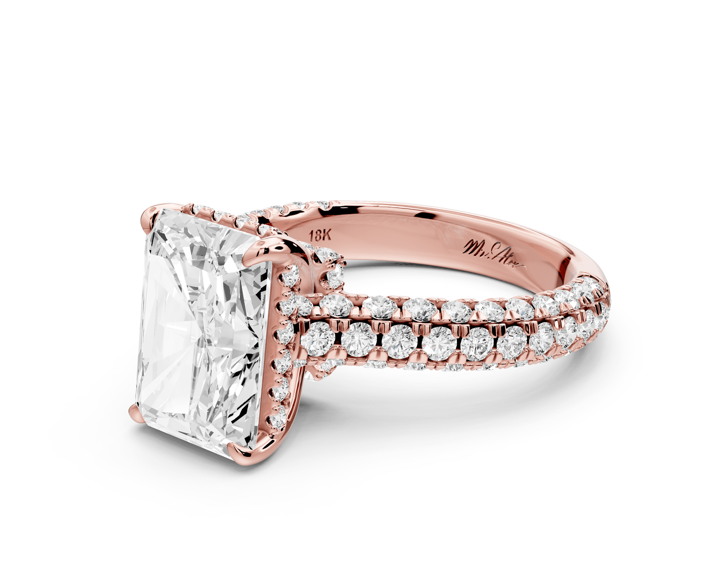 Amoria - 4ct 14k rose gold radiant Diamond Engagement Ring with Pavé Band & Hidden Halo - Mr. Alex Jewelry