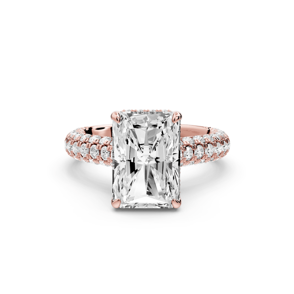 Amoria - 4ct 14k rose gold radiant Diamond Engagement Ring with Pavé Band & Hidden Halo - Mr. Alex Jewelry