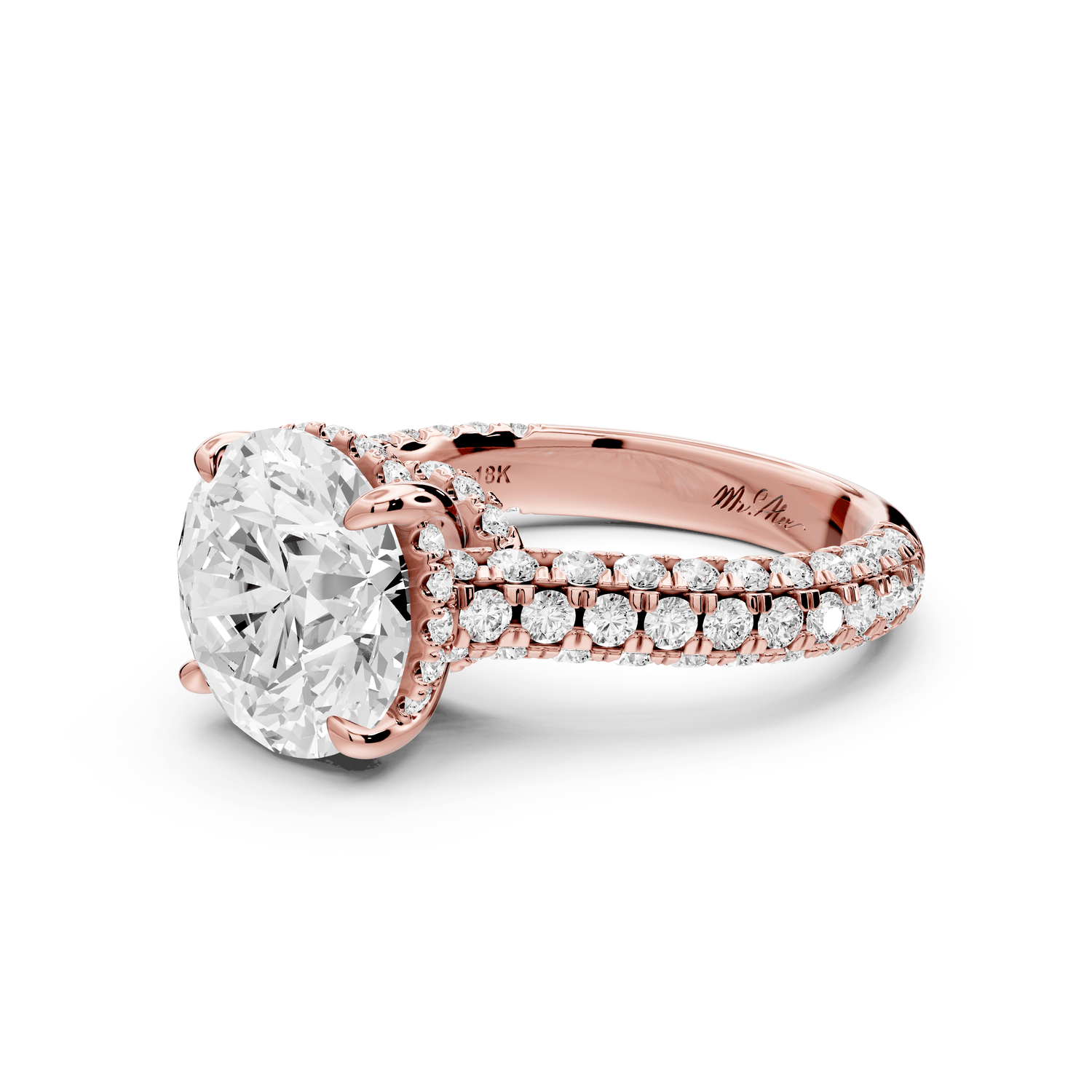 Amoria - 4ct 14k rose gold round Diamond Engagement Ring with Pavé Band & Hidden Halo - Mr. Alex Jewelry