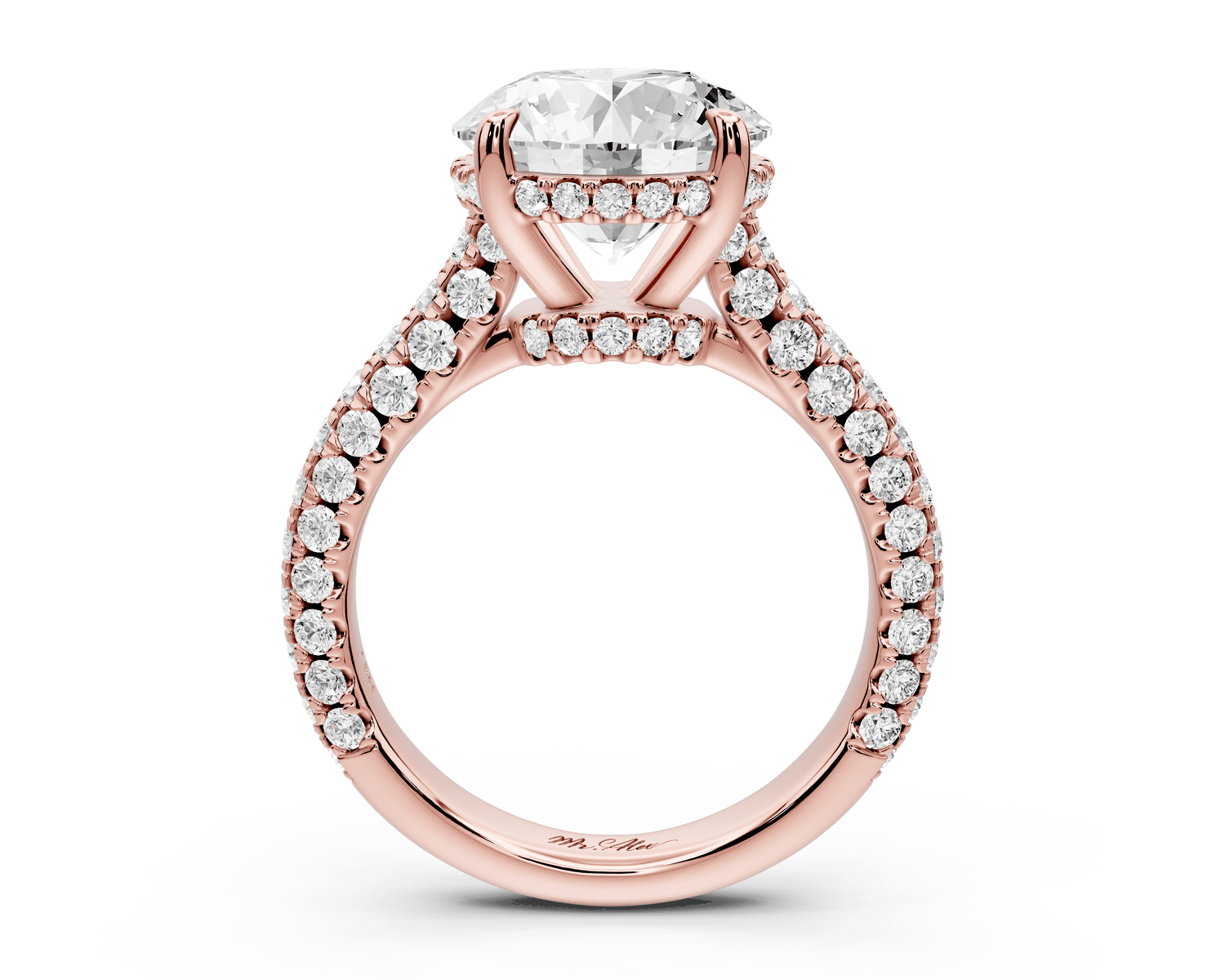 Amoria - 4ct 14k rose gold round Diamond Engagement Ring with Pavé Band & Hidden Halo - Mr. Alex Jewelry