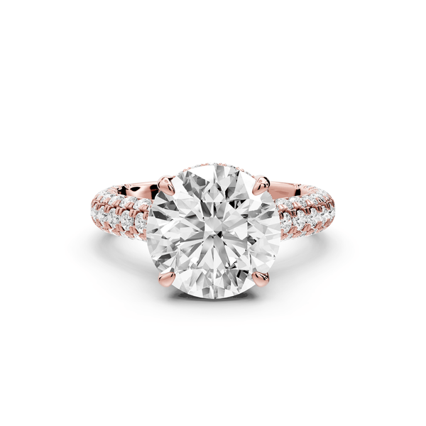 Amoria - 4ct 14k rose gold round Diamond Engagement Ring with Pavé Band & Hidden Halo - Mr. Alex Jewelry