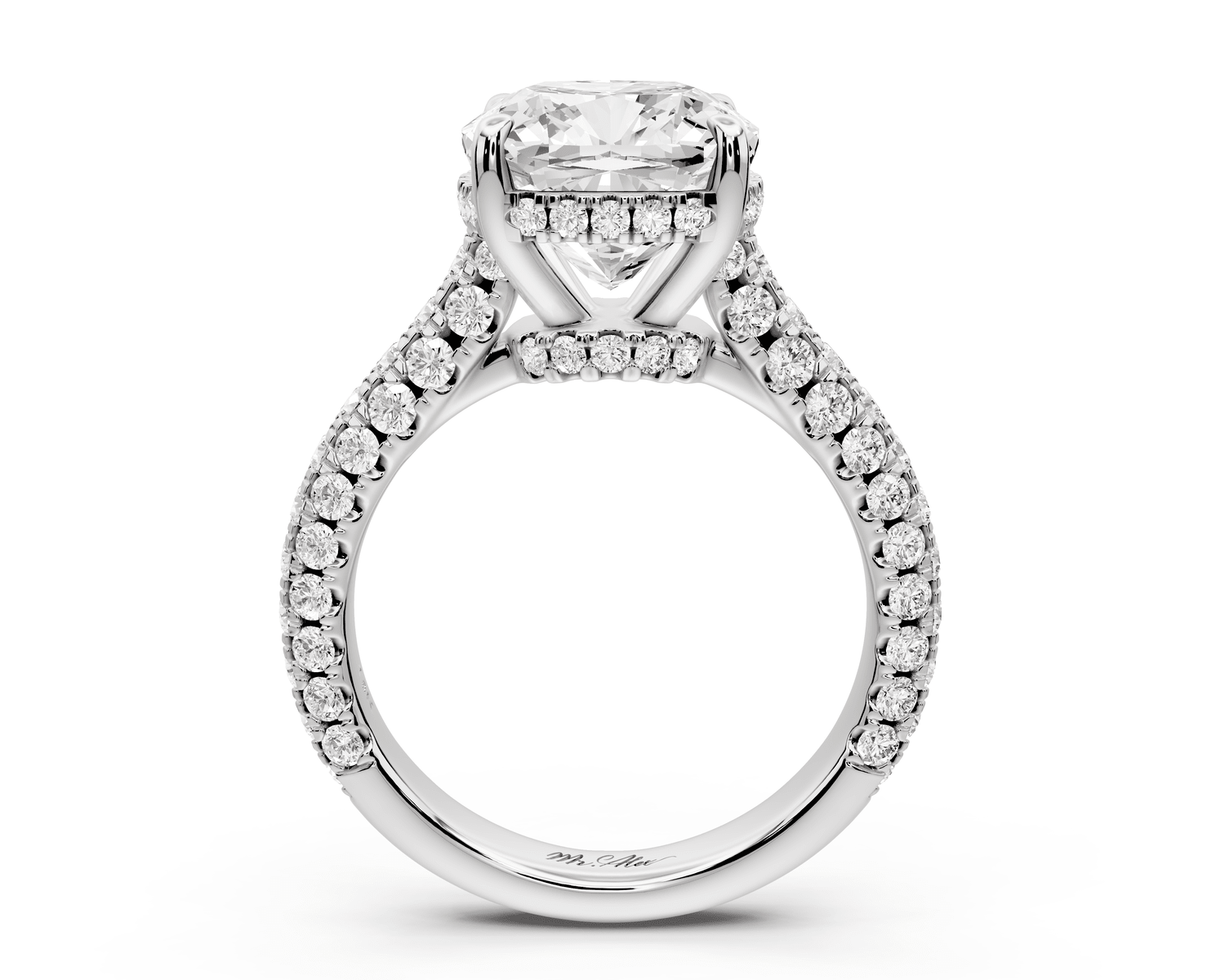 Amoria - 4ct 14k white gold cushion Diamond Engagement Ring with Pavé Band & Hidden Halo - Mr. Alex Jewelry