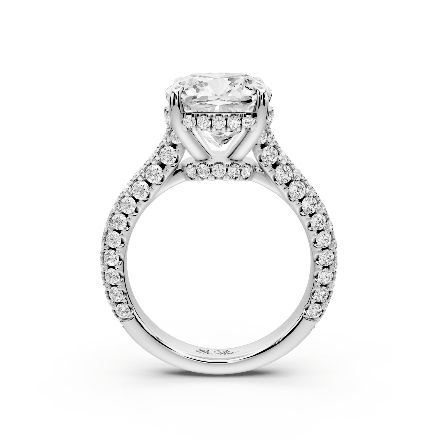 Amoria - 4ct 14k white gold cushion Diamond Engagement Ring with Pavé Band & Hidden Halo - Mr. Alex Jewelry