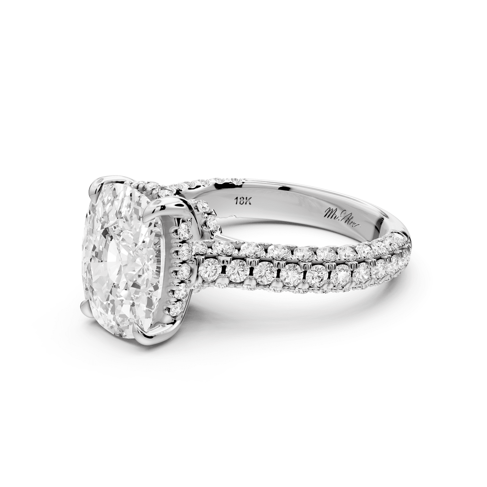 Amoria - 4ct 14k white gold ecushion Diamond Engagement Ring with Pavé Band & Hidden Halo - Mr. Alex Jewelry