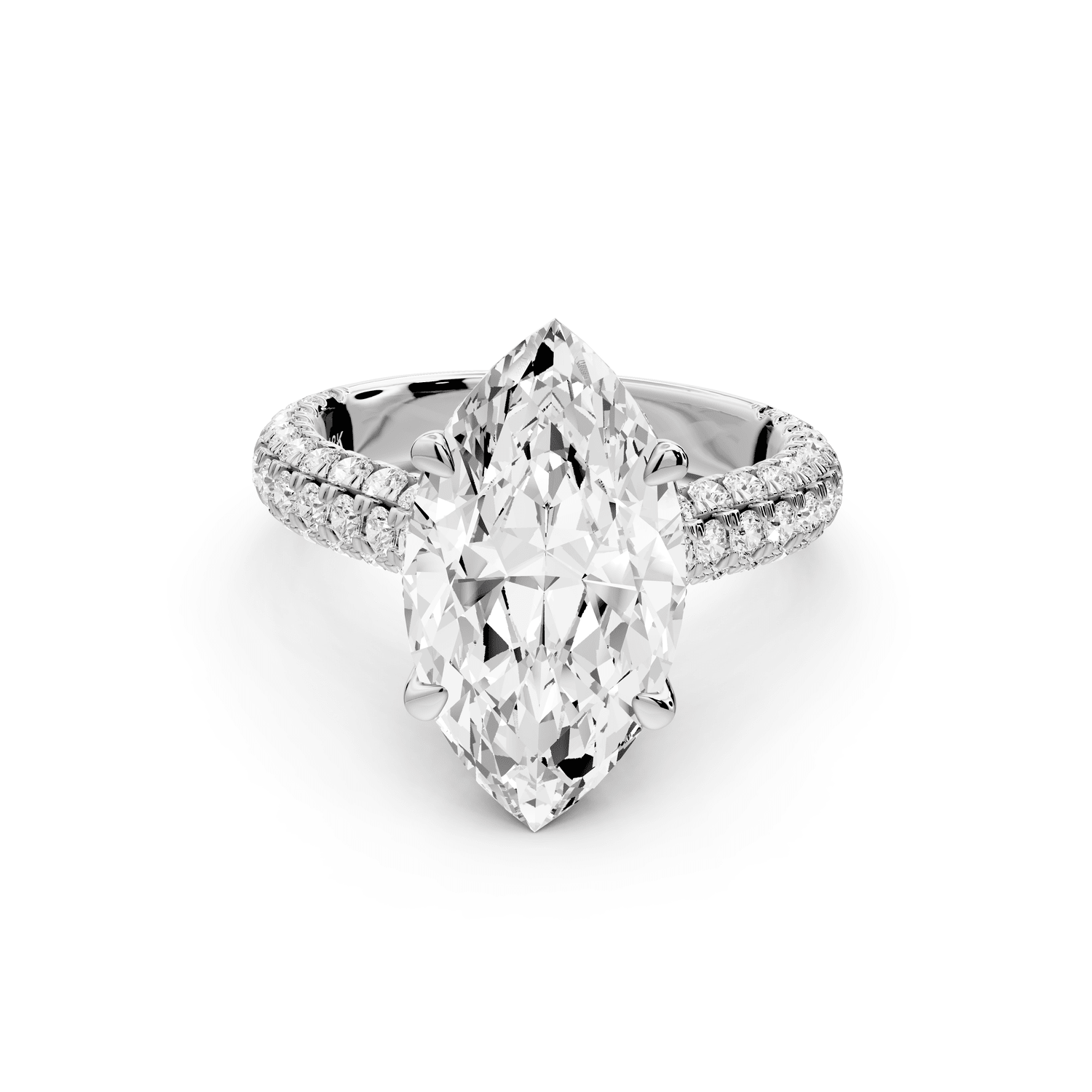 Amoria - 4ct 14k white gold marquise Diamond Engagement Ring with Pavé Band & Hidden Halo - Mr. Alex Jewelry