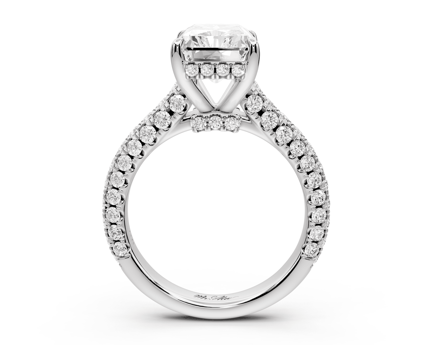 Amoria - 4ct 14k white gold radiant Diamond Engagement Ring with Pavé Band & Hidden Halo - Mr. Alex Jewelry