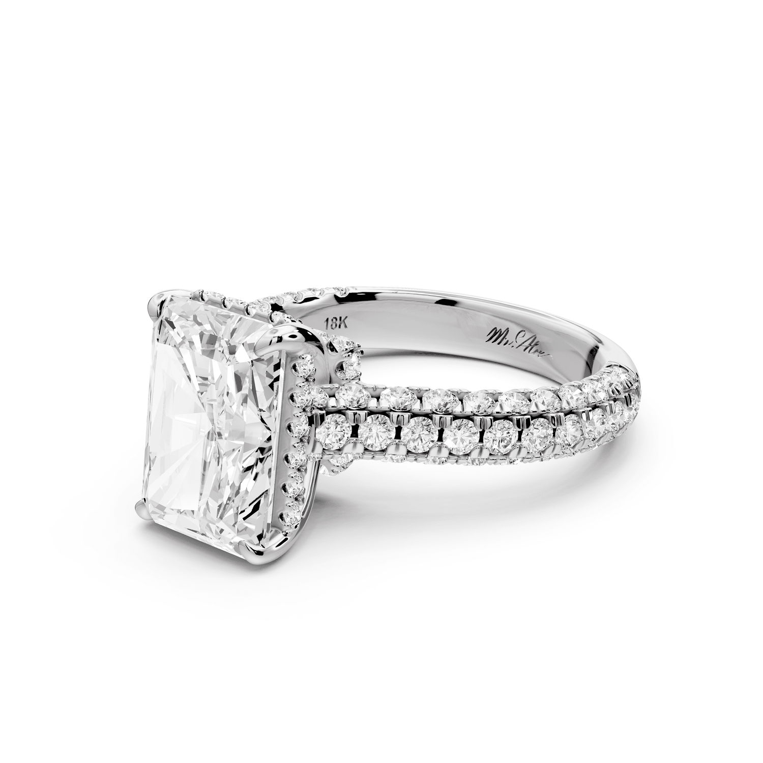 Amoria - 4ct 14k white gold radiant Diamond Engagement Ring with Pavé Band & Hidden Halo - Mr. Alex Jewelry