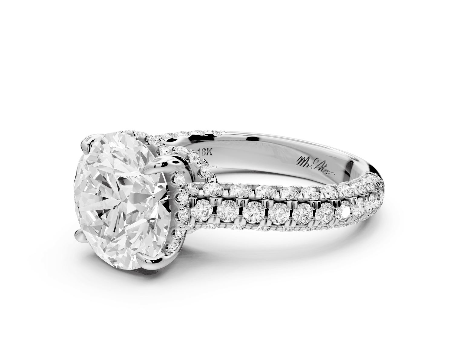 Amoria - 4ct 14k white gold round Diamond Engagement Ring with Pavé Band & Hidden Halo - Mr. Alex Jewelry