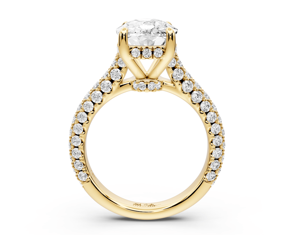 Amoria - 4ct 14k yellow gold ecushion Diamond Engagement Ring with Pavé Band & Hidden Halo - Mr. Alex Jewelry