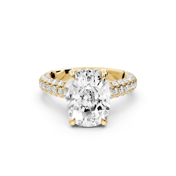 Amoria - 4ct 14k yellow gold ecushion Diamond Engagement Ring with Pavé Band & Hidden Halo - Mr. Alex Jewelry