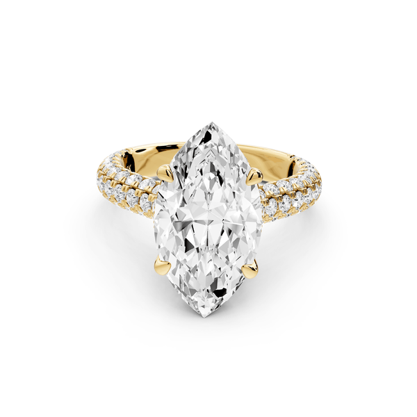 Amoria - 4ct 14k yellow gold marquise Diamond Engagement Ring with Pavé Band & Hidden Halo - Mr. Alex Jewelry