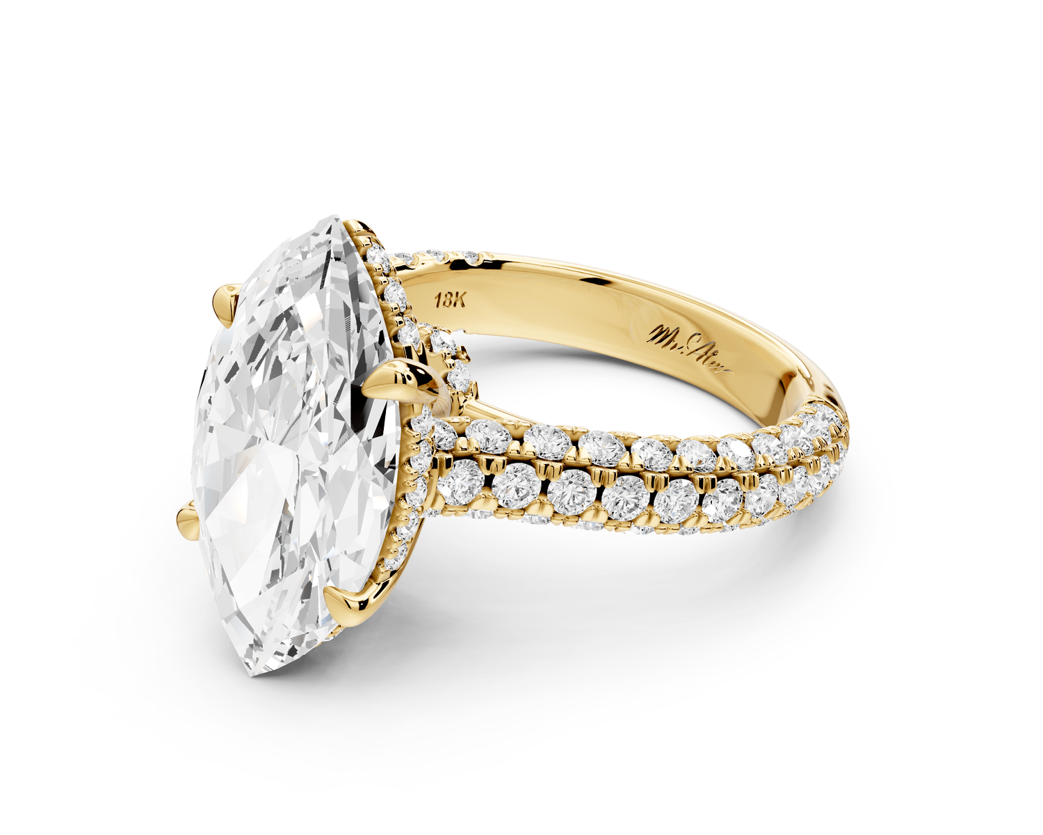 Amoria - 4ct 14k yellow gold marquise Diamond Engagement Ring with Pavé Band & Hidden Halo - Mr. Alex Jewelry