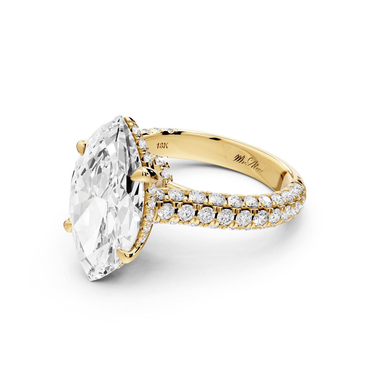 Amoria - 4ct 14k yellow gold marquise Diamond Engagement Ring with Pavé Band & Hidden Halo - Mr. Alex Jewelry