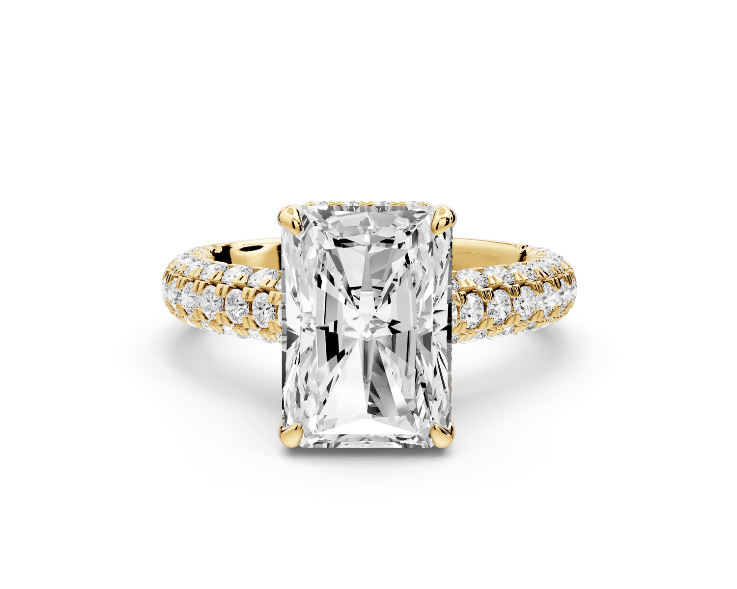 Amoria - 4ct 14k yellow gold radiant Diamond Engagement Ring with Pavé Band & Hidden Halo - Mr. Alex Jewelry