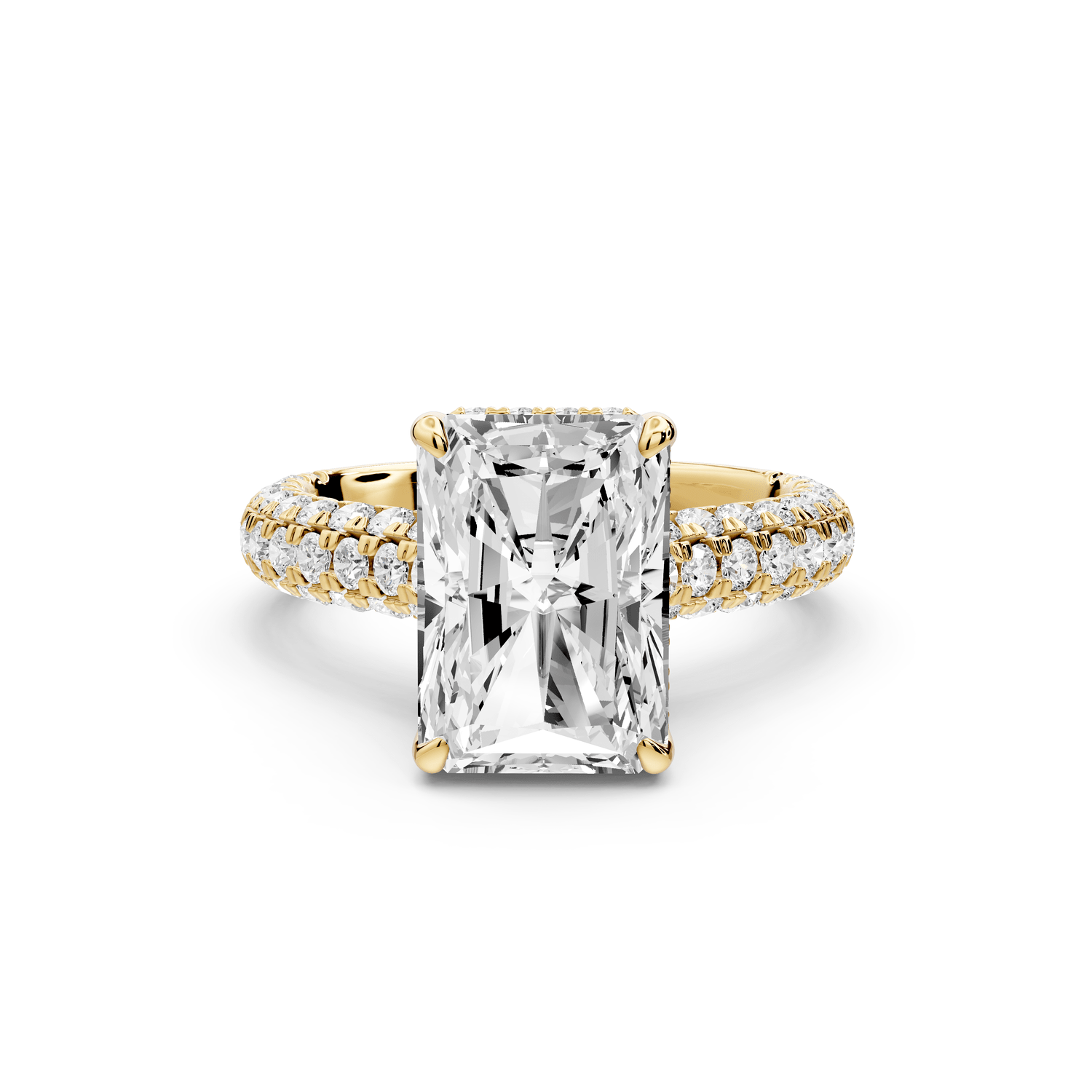 Amoria - 4ct 14k yellow gold radiant Diamond Engagement Ring with Pavé Band & Hidden Halo - Mr. Alex Jewelry