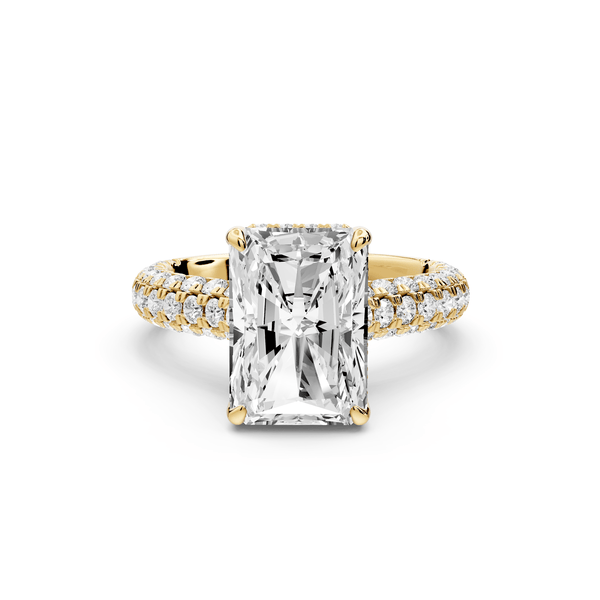 Amoria - 4ct 14k yellow gold radiant Diamond Engagement Ring with Pavé Band & Hidden Halo - Mr. Alex Jewelry
