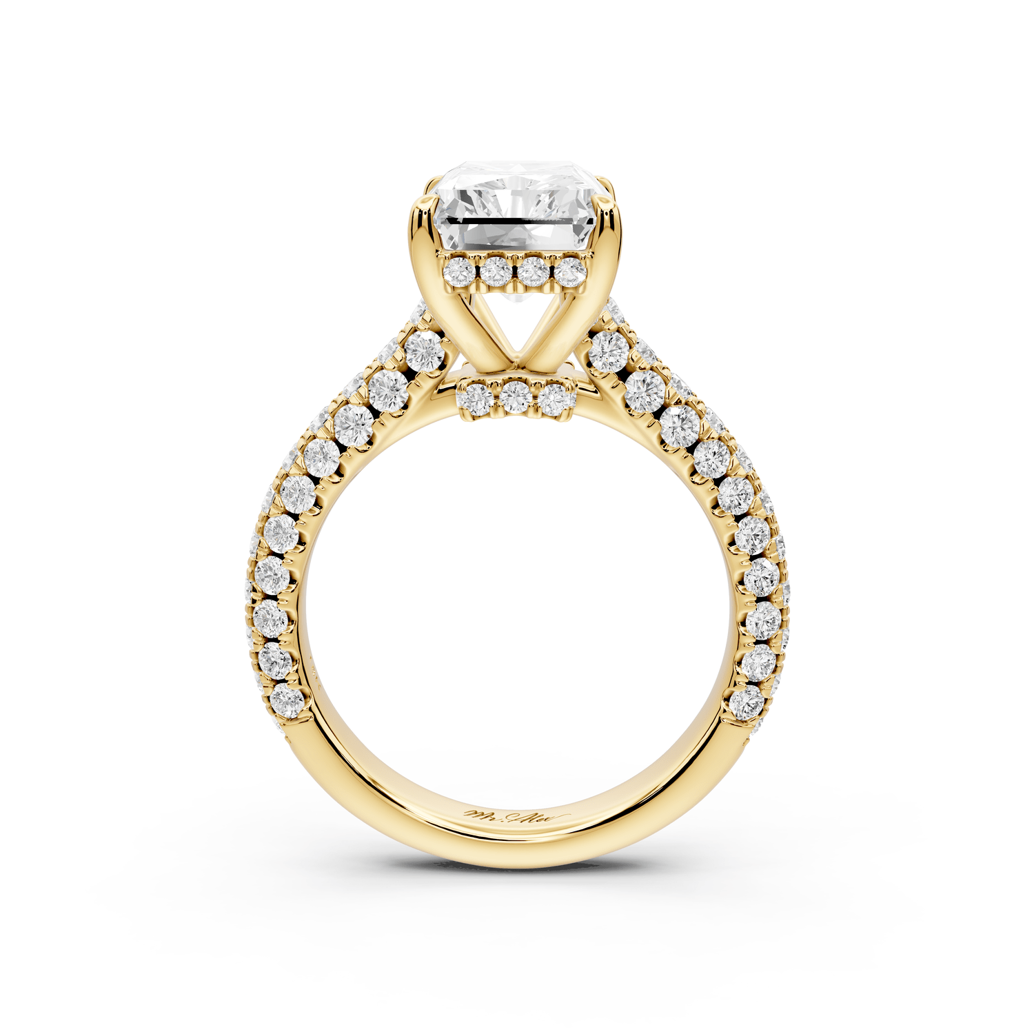 Amoria - 4ct 14k yellow gold radiant Diamond Engagement Ring with Pavé Band & Hidden Halo - Mr. Alex Jewelry