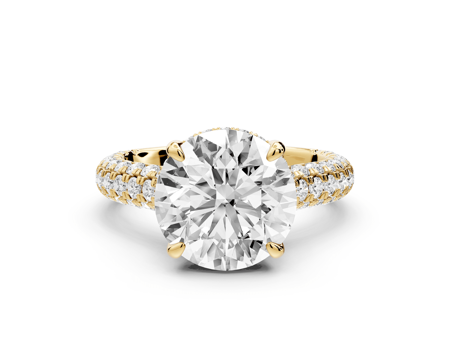 Amoria - 4ct 14k yellow gold round Diamond Engagement Ring with Pavé Band & Hidden Halo - Mr. Alex Jewelry