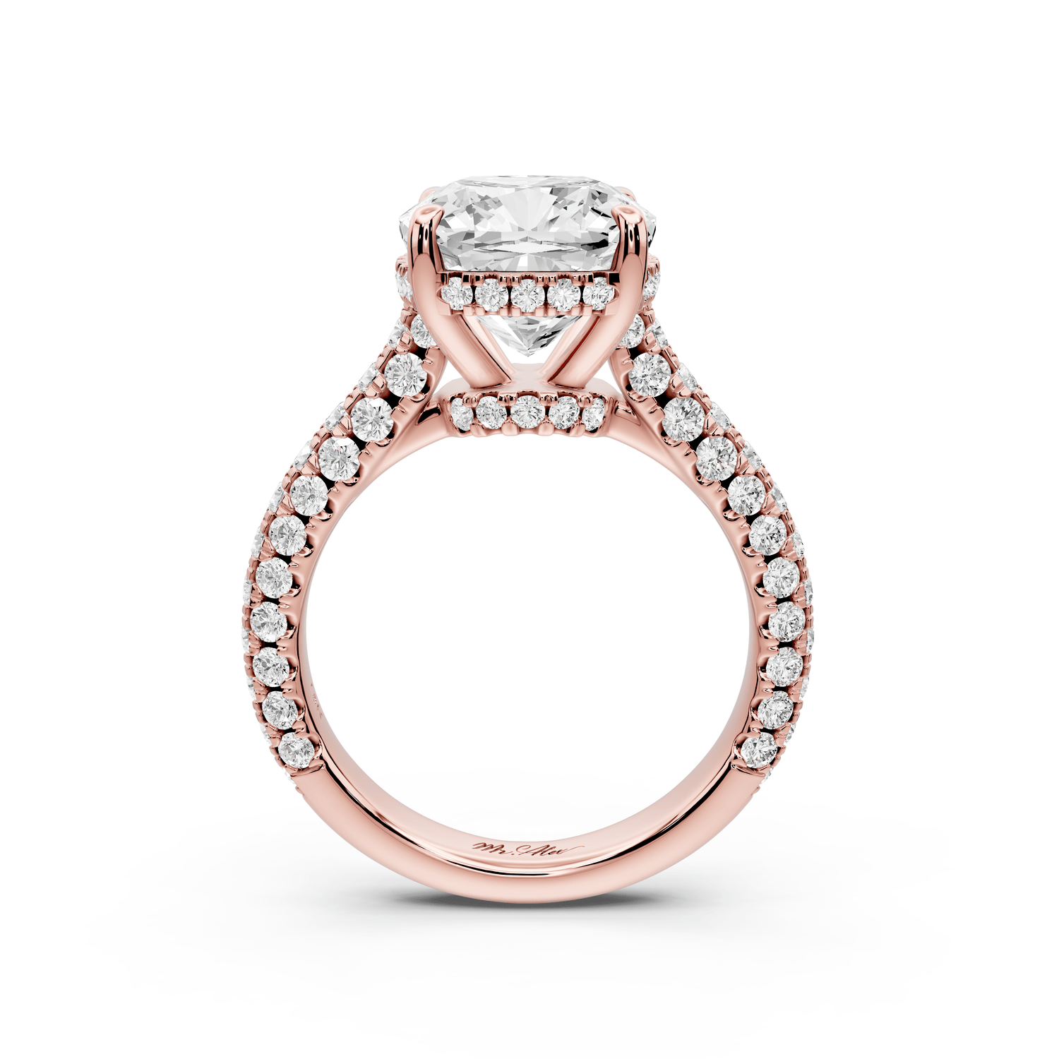 Amoria - 4ct 18k rose gold cushion Diamond Engagement Ring with Pavé Band & Hidden Halo - Mr. Alex Jewelry