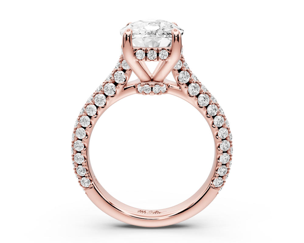 Amoria - 4ct 18k rose gold ecushion Diamond Engagement Ring with Pavé Band & Hidden Halo - Mr. Alex Jewelry