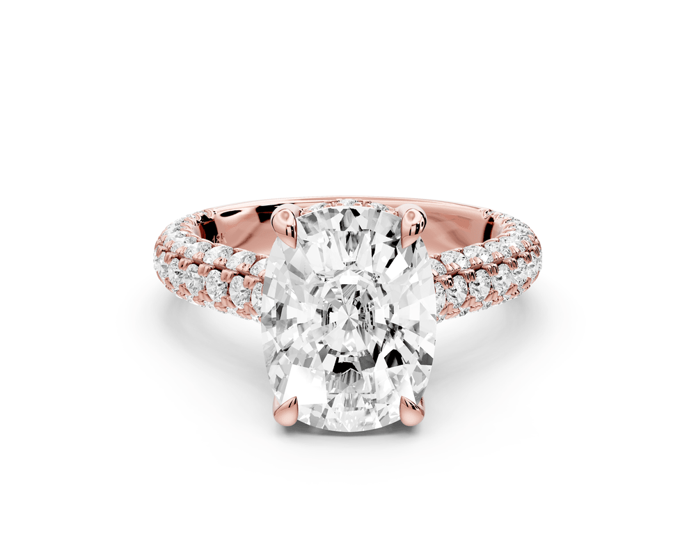Amoria - 4ct 18k rose gold ecushion Diamond Engagement Ring with Pavé Band & Hidden Halo - Mr. Alex Jewelry