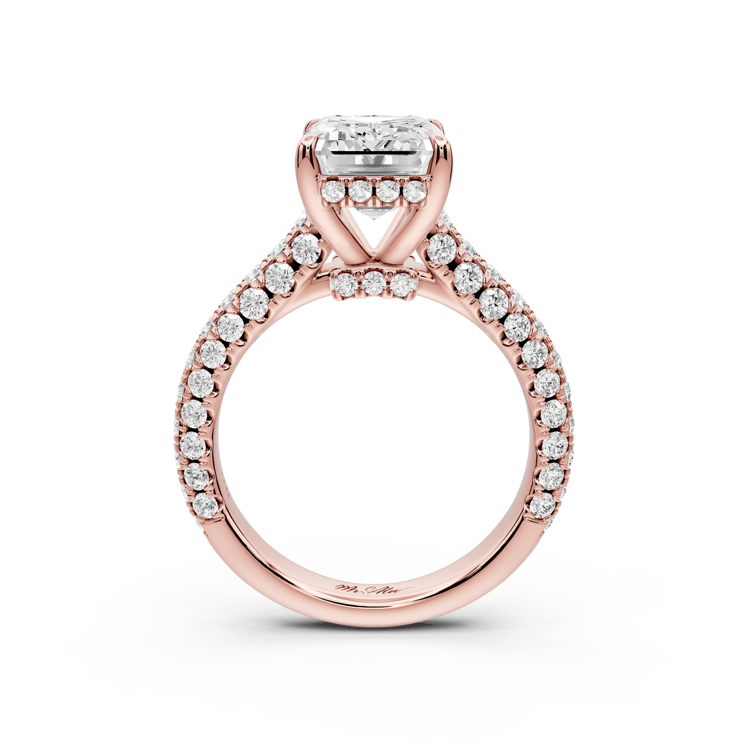 Amoria - 4ct 18k rose gold emerald Diamond Engagement Ring with Pavé Band & Hidden Halo - Mr. Alex Jewelry
