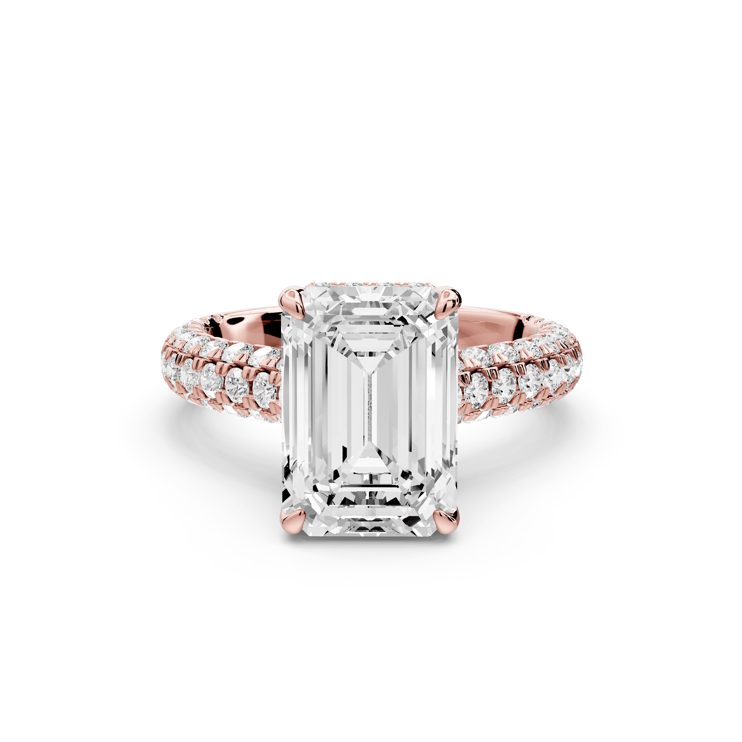 Amoria - 4ct 18k rose gold emerald Diamond Engagement Ring with Pavé Band & Hidden Halo - Mr. Alex Jewelry