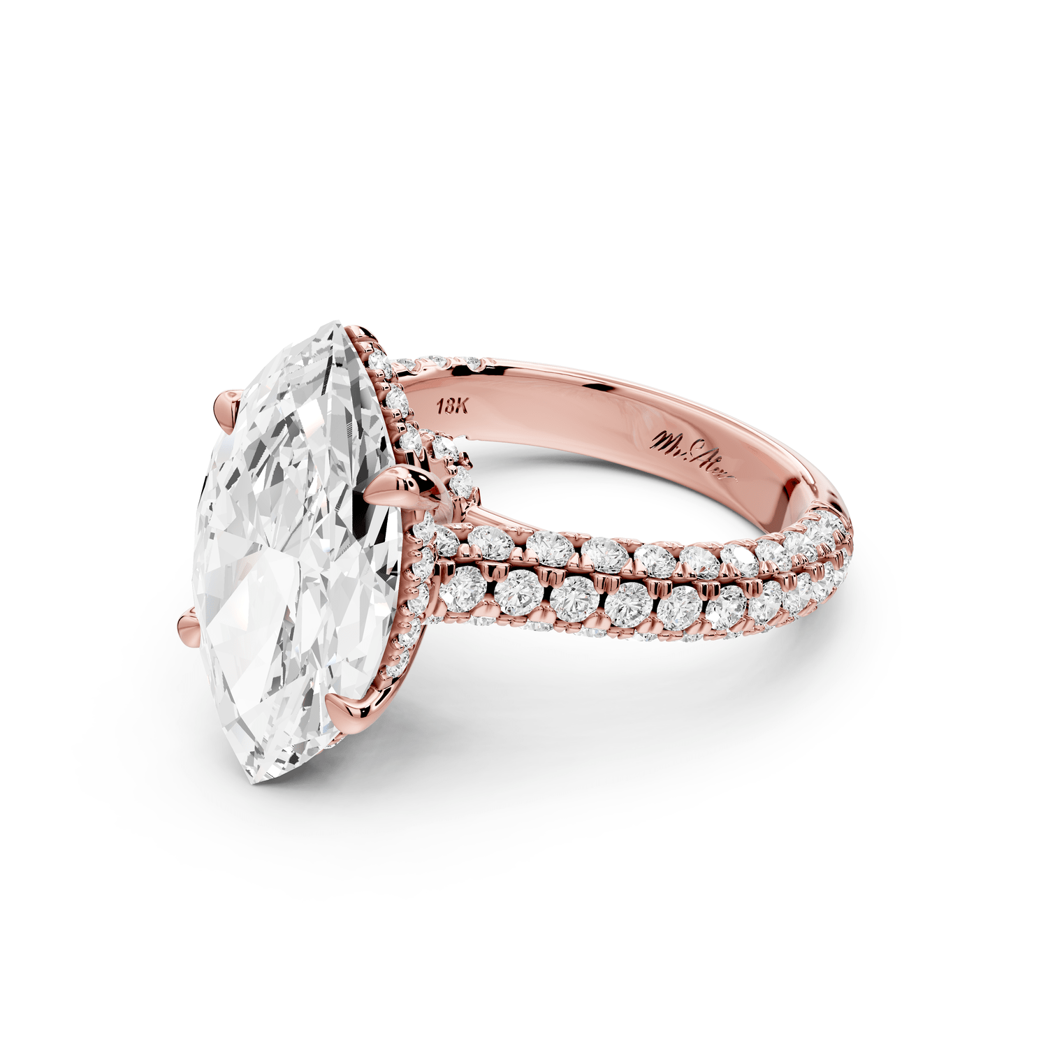 Amoria - 4ct 18k rose gold marquise Diamond Engagement Ring with Pavé Band & Hidden Halo - Mr. Alex Jewelry