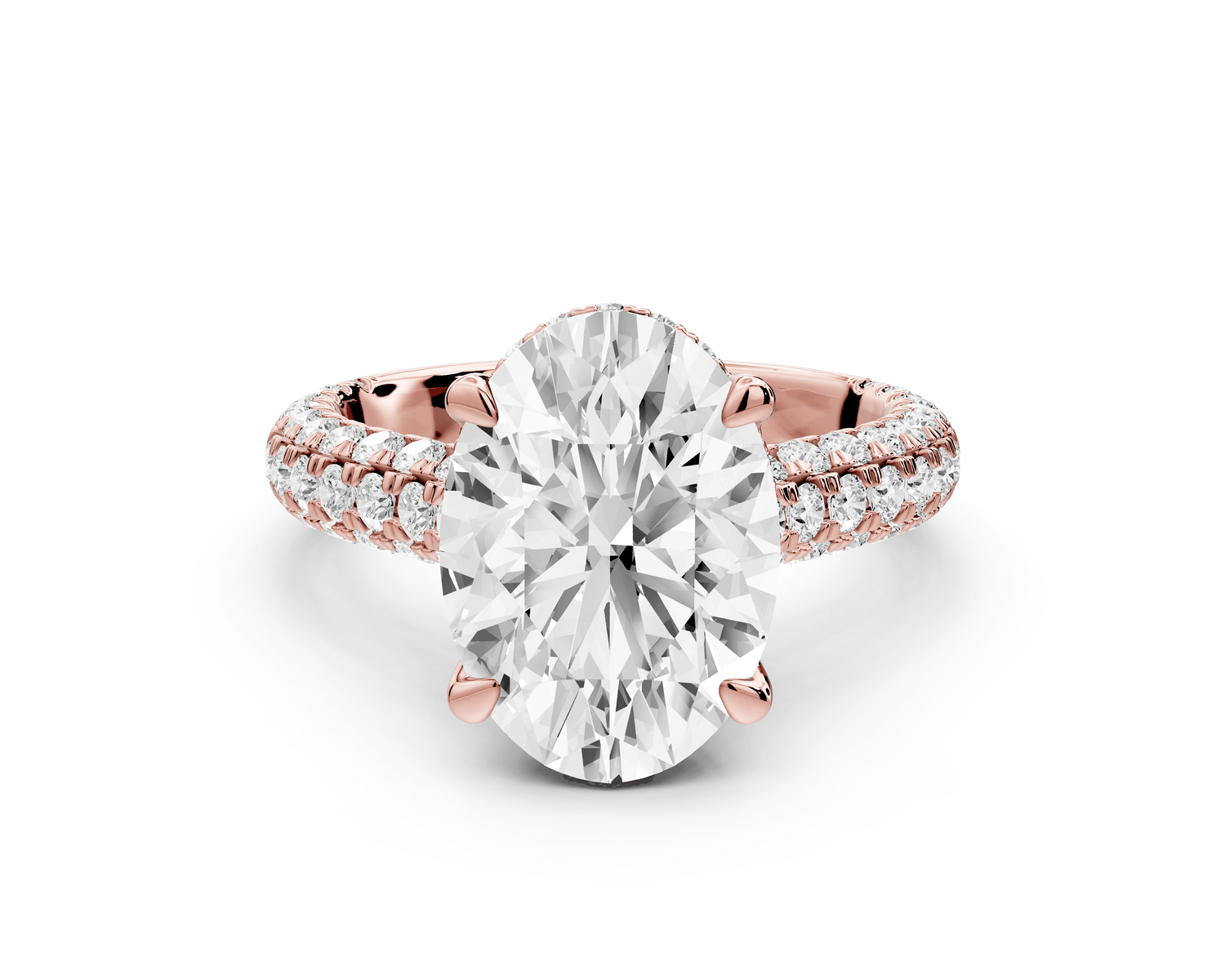 Amoria - 4ct 18k rose gold oval Diamond Engagement Ring with Pavé Band & Hidden Halo - Mr. Alex Jewelry