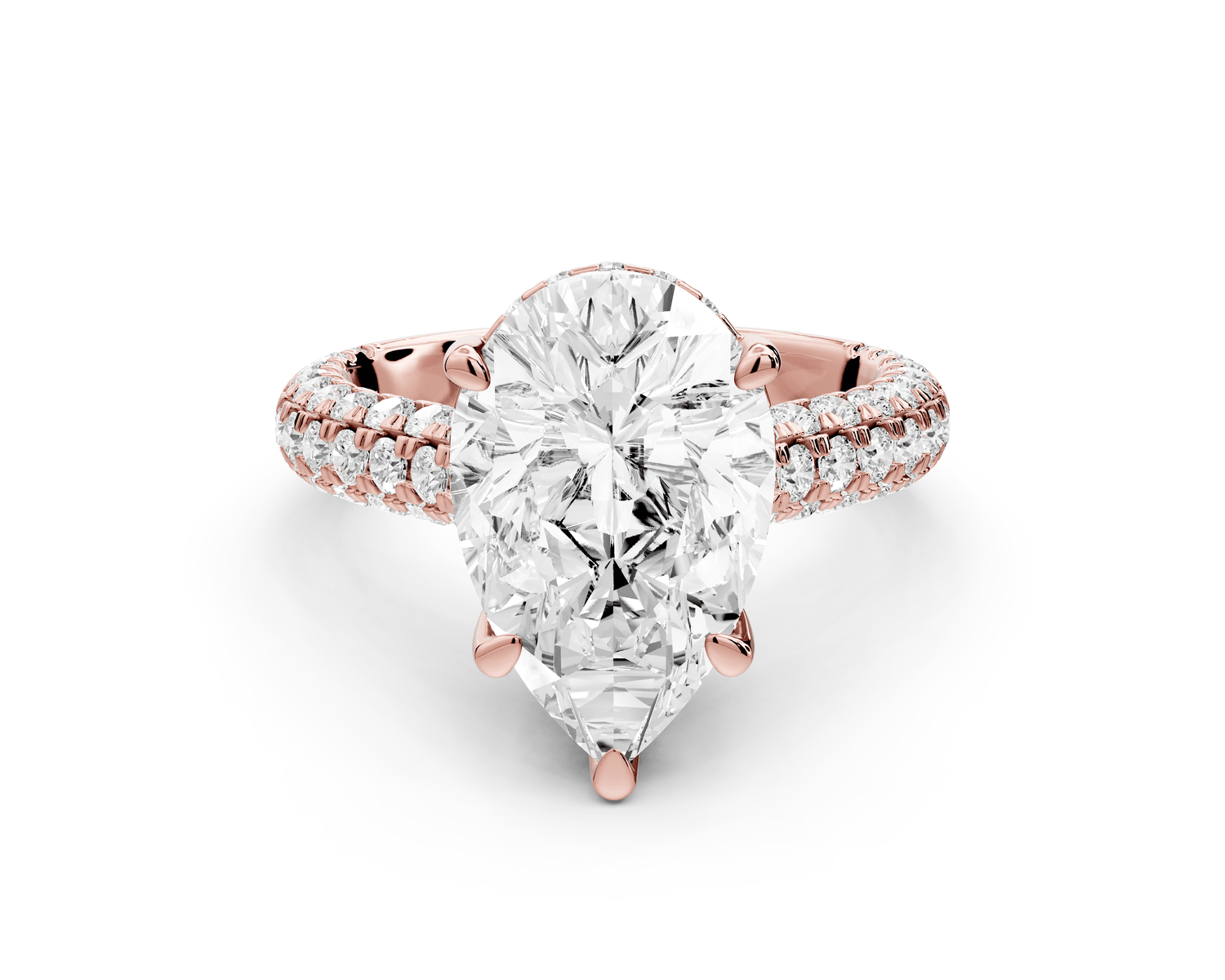 Amoria - 4ct 18k rose gold pear Diamond Engagement Ring with Pavé Band & Hidden Halo - Mr. Alex Jewelry