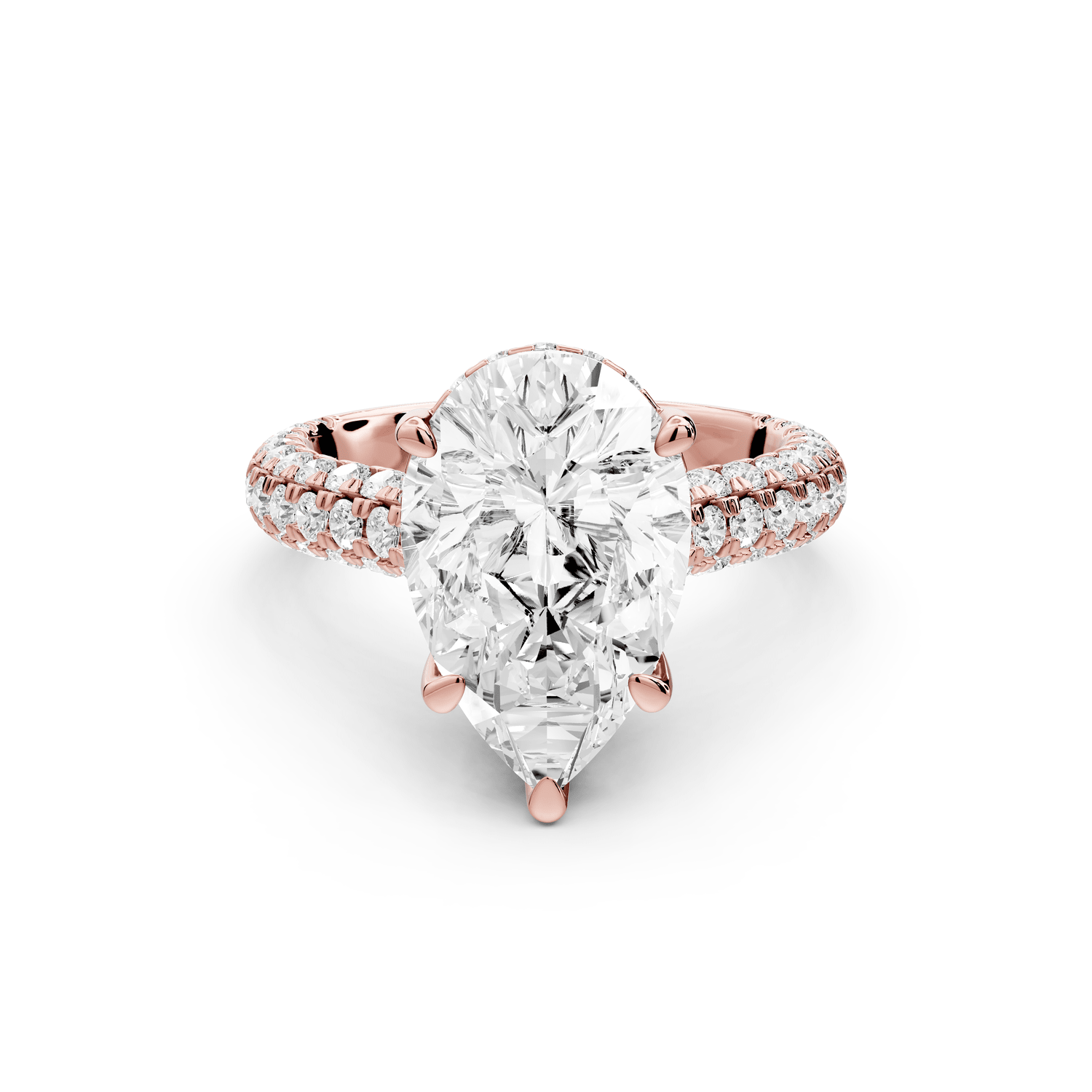 Amoria - 4ct 18k rose gold pear Diamond Engagement Ring with Pavé Band & Hidden Halo - Mr. Alex Jewelry