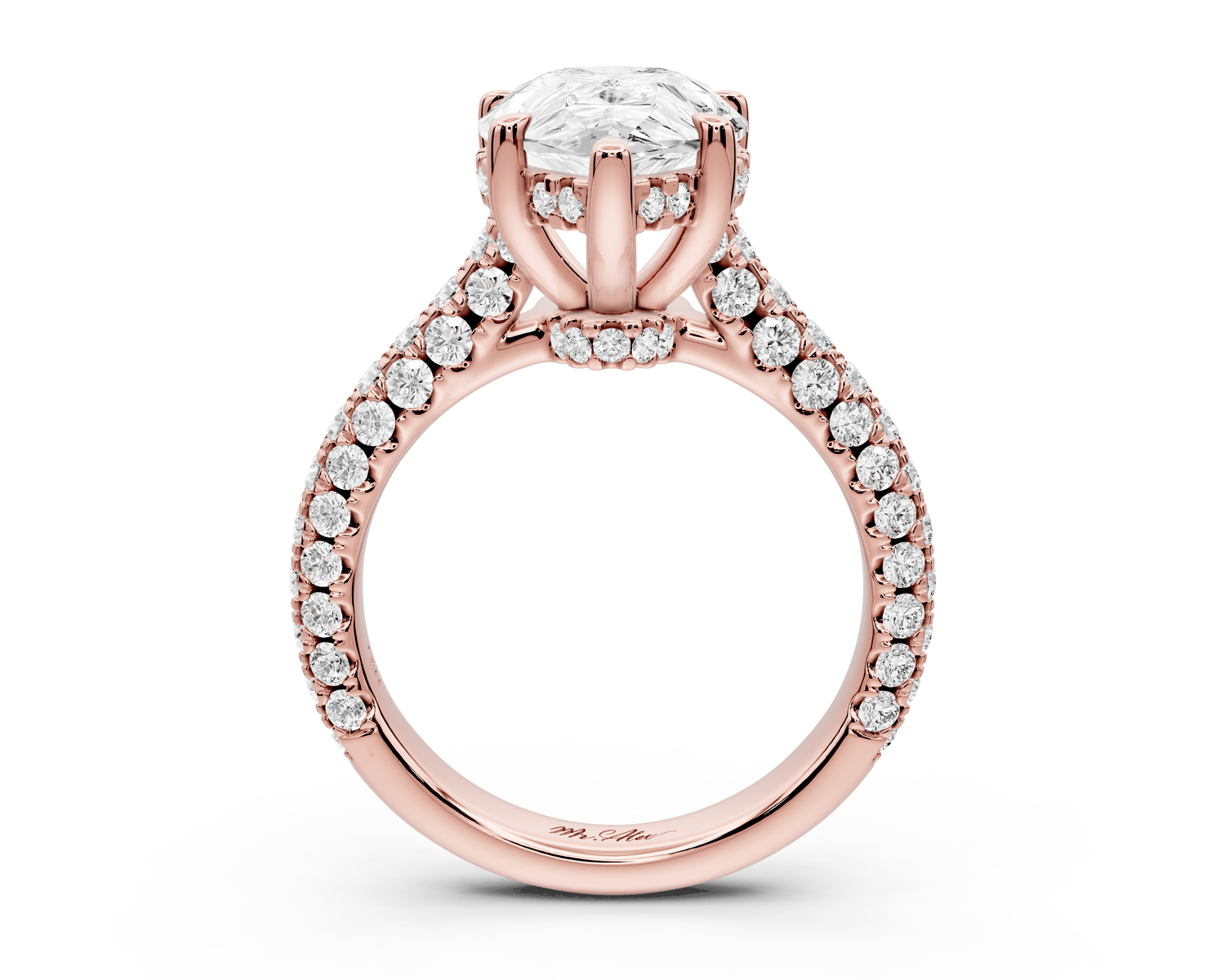 Amoria - 4ct 18k rose gold pear Diamond Engagement Ring with Pavé Band & Hidden Halo - Mr. Alex Jewelry