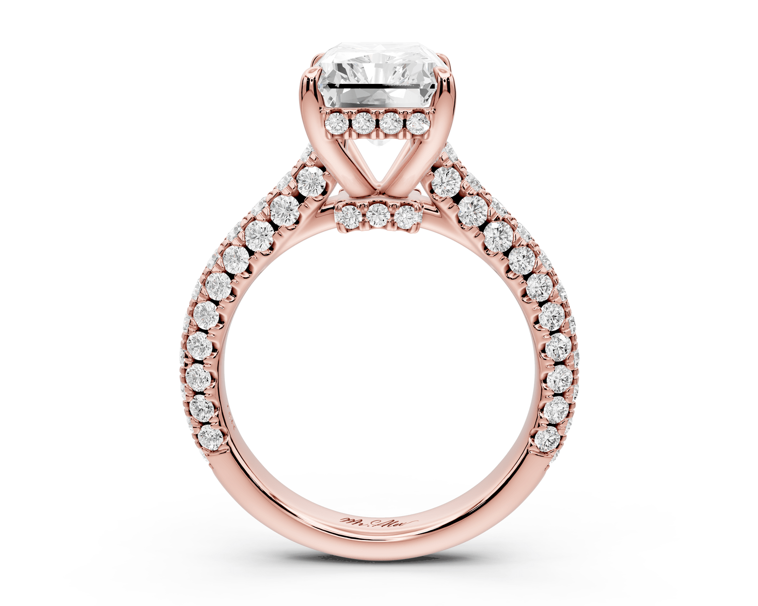 Amoria - 4ct 18k rose gold radiant Diamond Engagement Ring with Pavé Band & Hidden Halo - Mr. Alex Jewelry