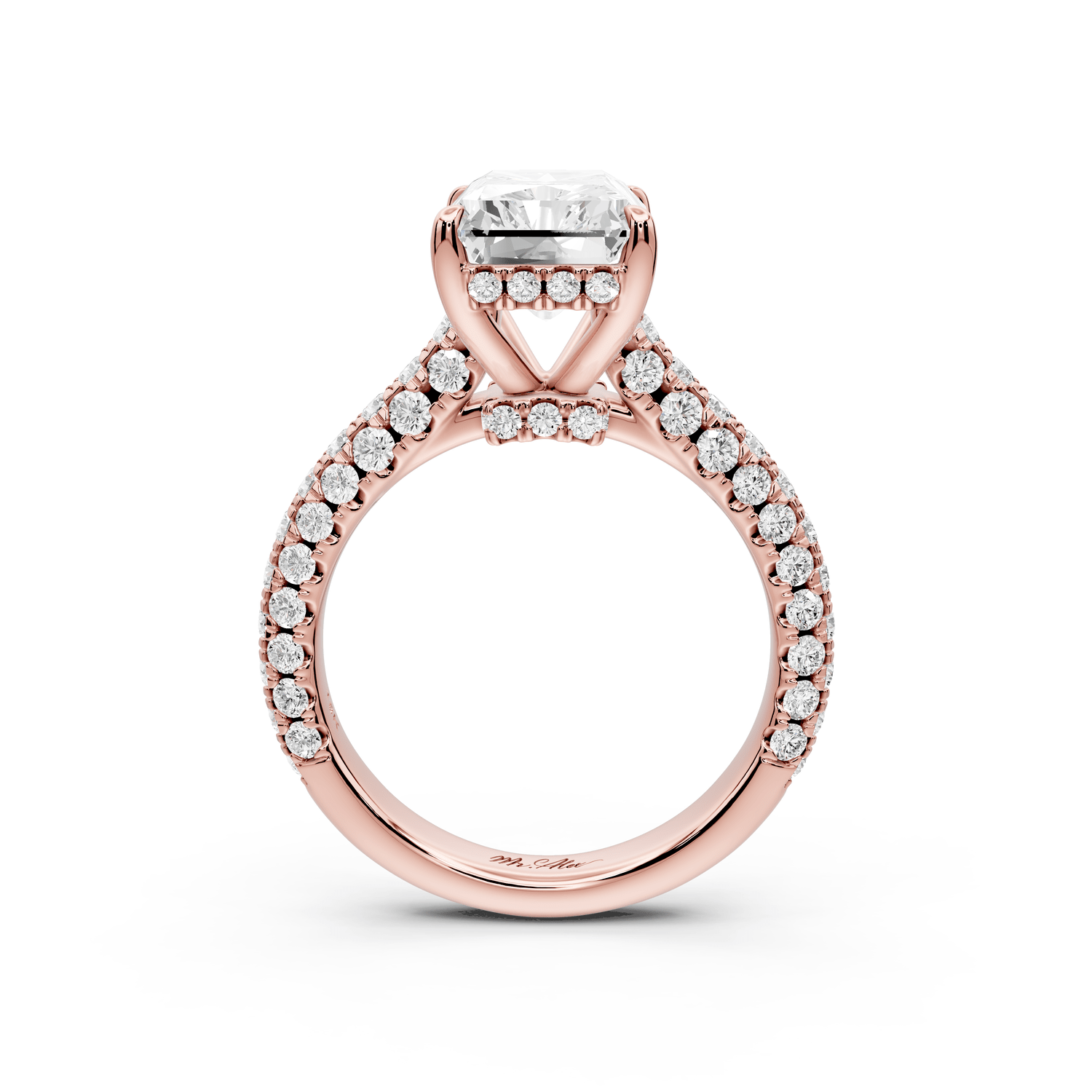 Amoria - 4ct 18k rose gold radiant Diamond Engagement Ring with Pavé Band & Hidden Halo - Mr. Alex Jewelry