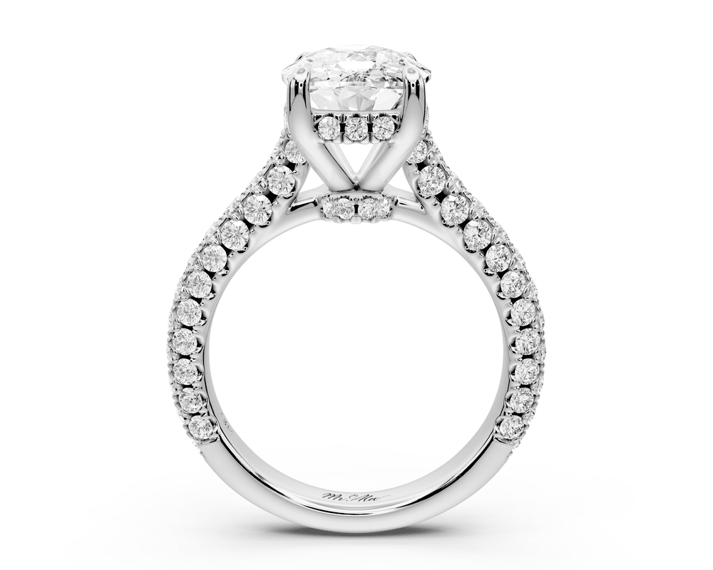Amoria - 4ct 18k white gold ecushion Diamond Engagement Ring with Pavé Band & Hidden Halo - Mr. Alex Jewelry